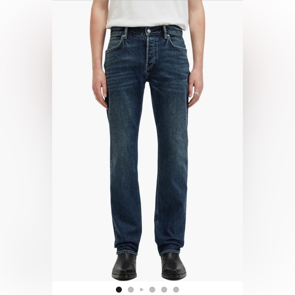 Men’s All Saints Iggy Sim Straight Jean. Vintage Blue. Covered Button FlySize 33